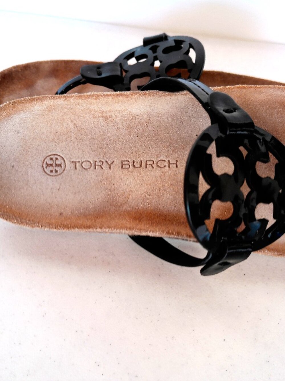 Tory Burch Miller Cloud Patent Leather/Cork Sandals Size 8 Black - Picture 8 of 10
